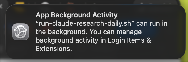 macOS notification about background activity